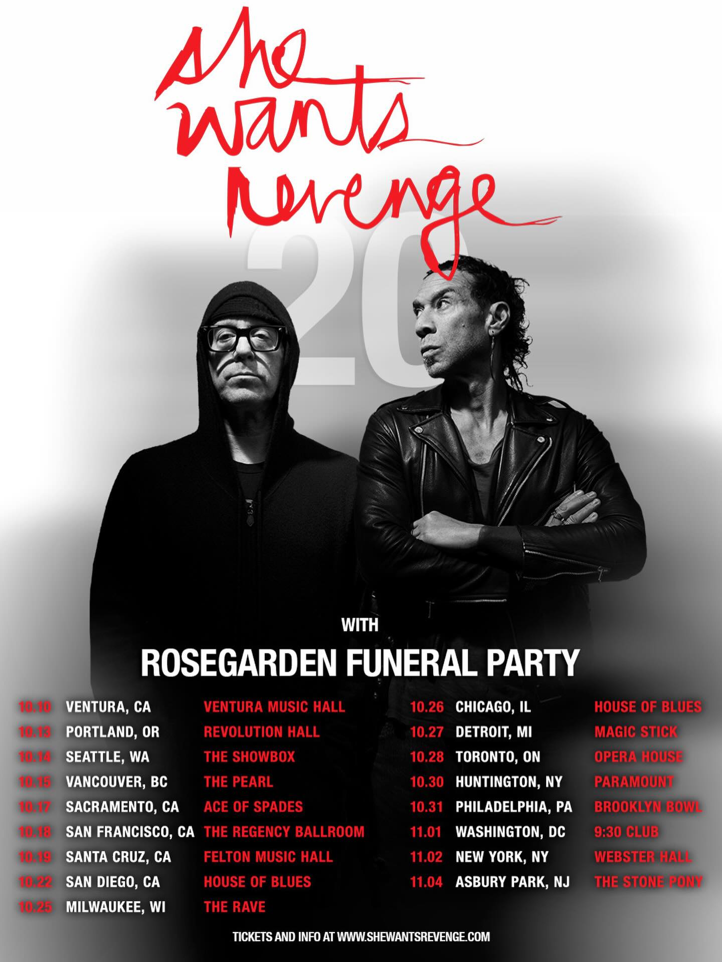 She Wants Revenge Announce 20th Anniversary Tour with Rosegarden Funeral Party
